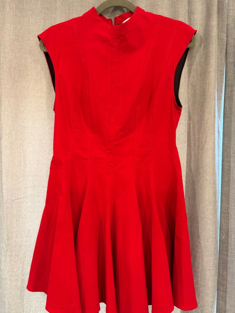Zara Red Sleeveless Flared Mini Dress with Stand Collar